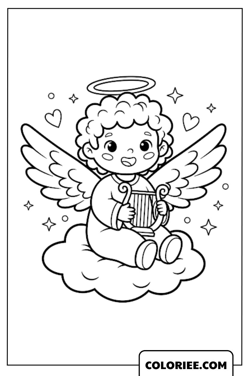 Dessin Ange chibi jouant de la harpe