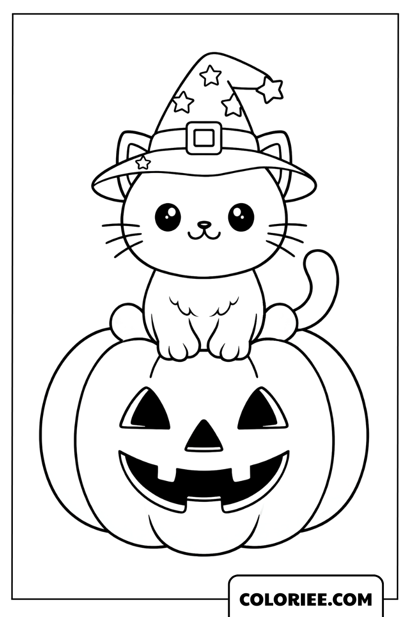 Dessin Chat Sorcier sur Citrouille