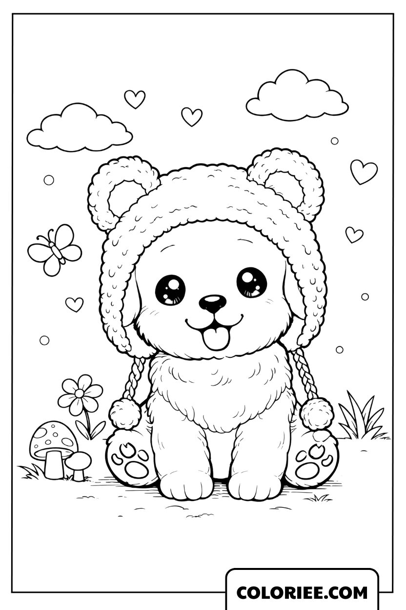 Dessin Chiot Adorable Avec un Bonnet