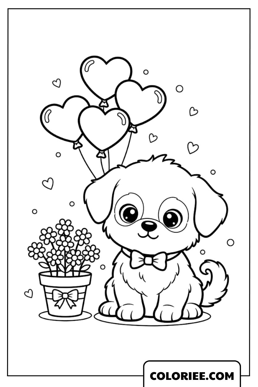 Dessin Chiot Mignon de Saint Valentin