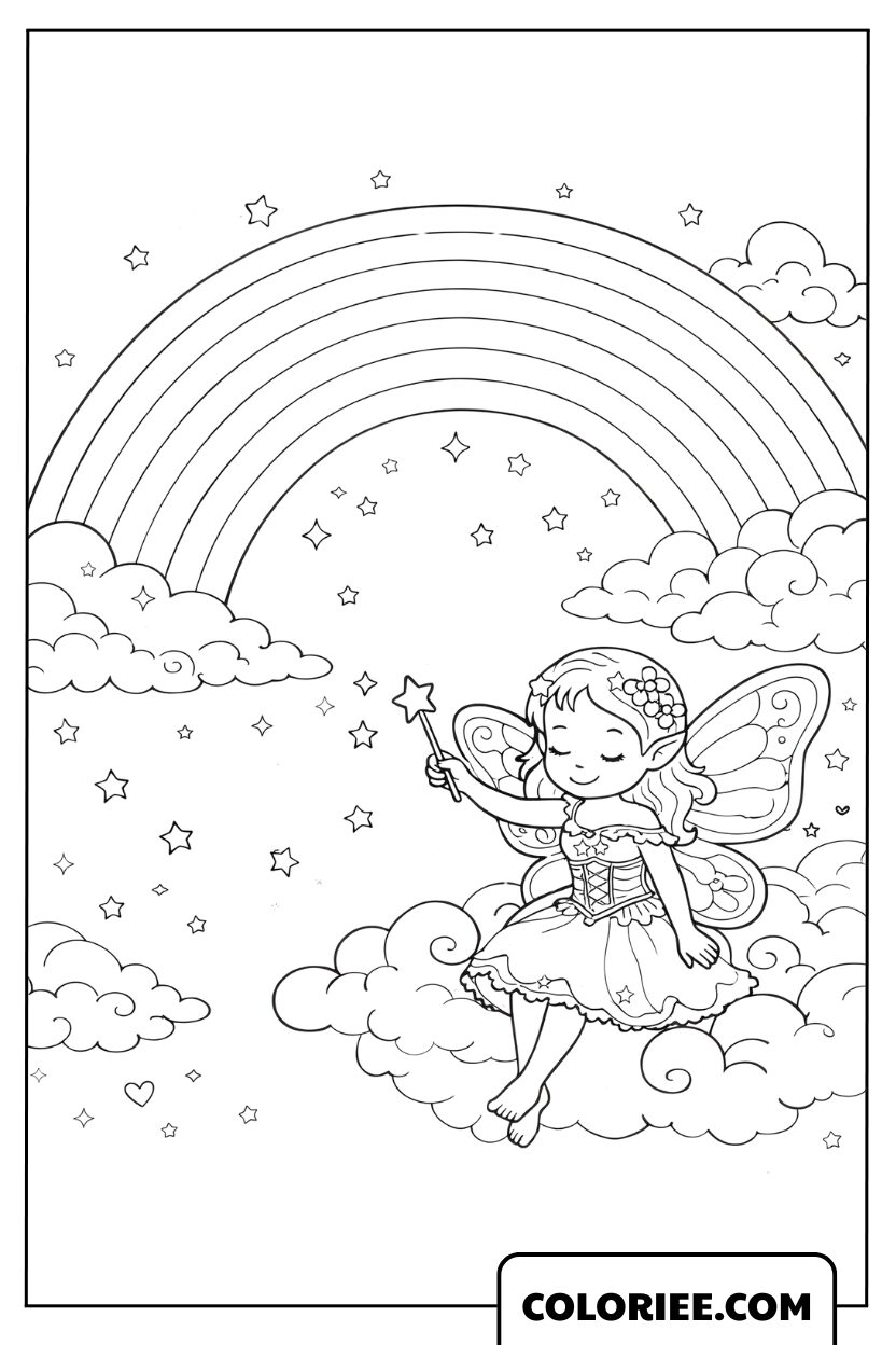 Dessin Fée et Arc-en-Ciel Magique