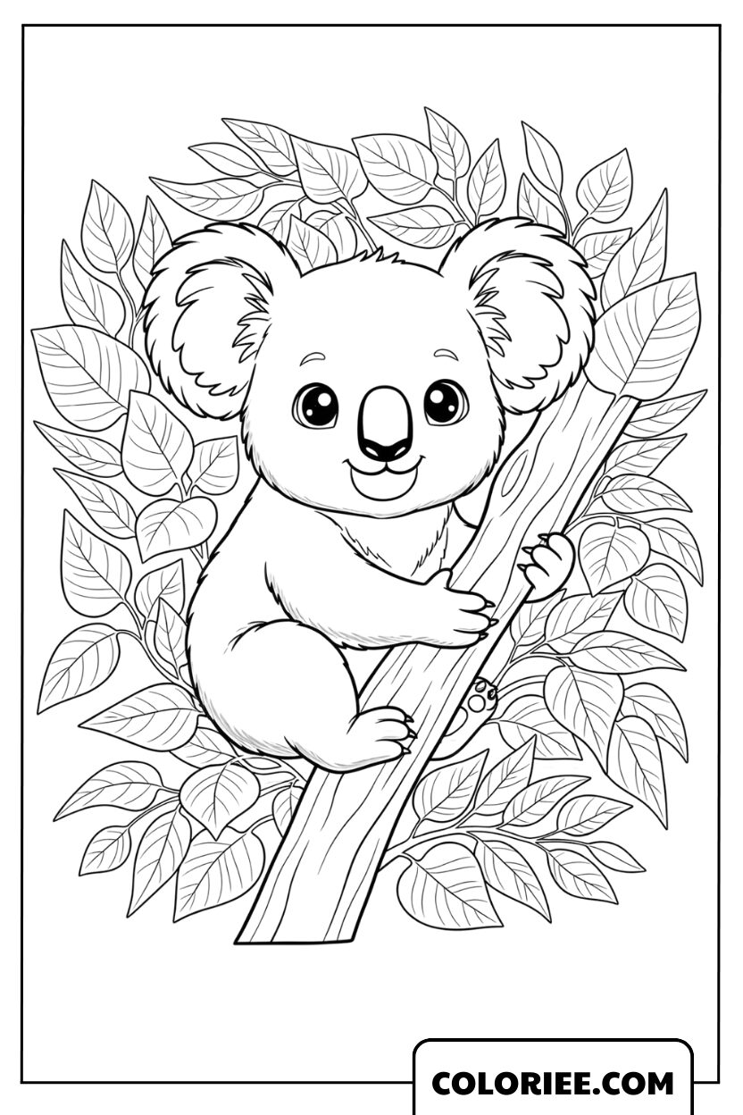 Dessin Koala Caché dans la Forêt de Feuilles