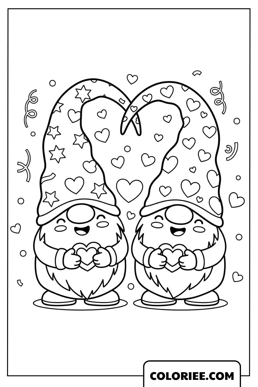 Dessin Lutins Amoureux avec Grand Cœur de Saint Valentin