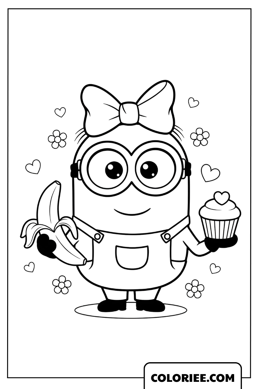 Dessin Minions Adorables avec Cupcake