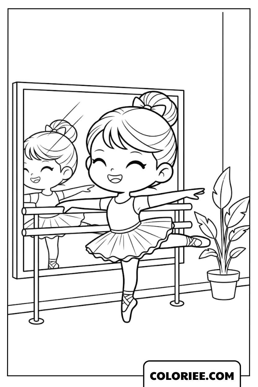 Dessin Petite Ballerine à l’Entraînement Devant le Miroir
