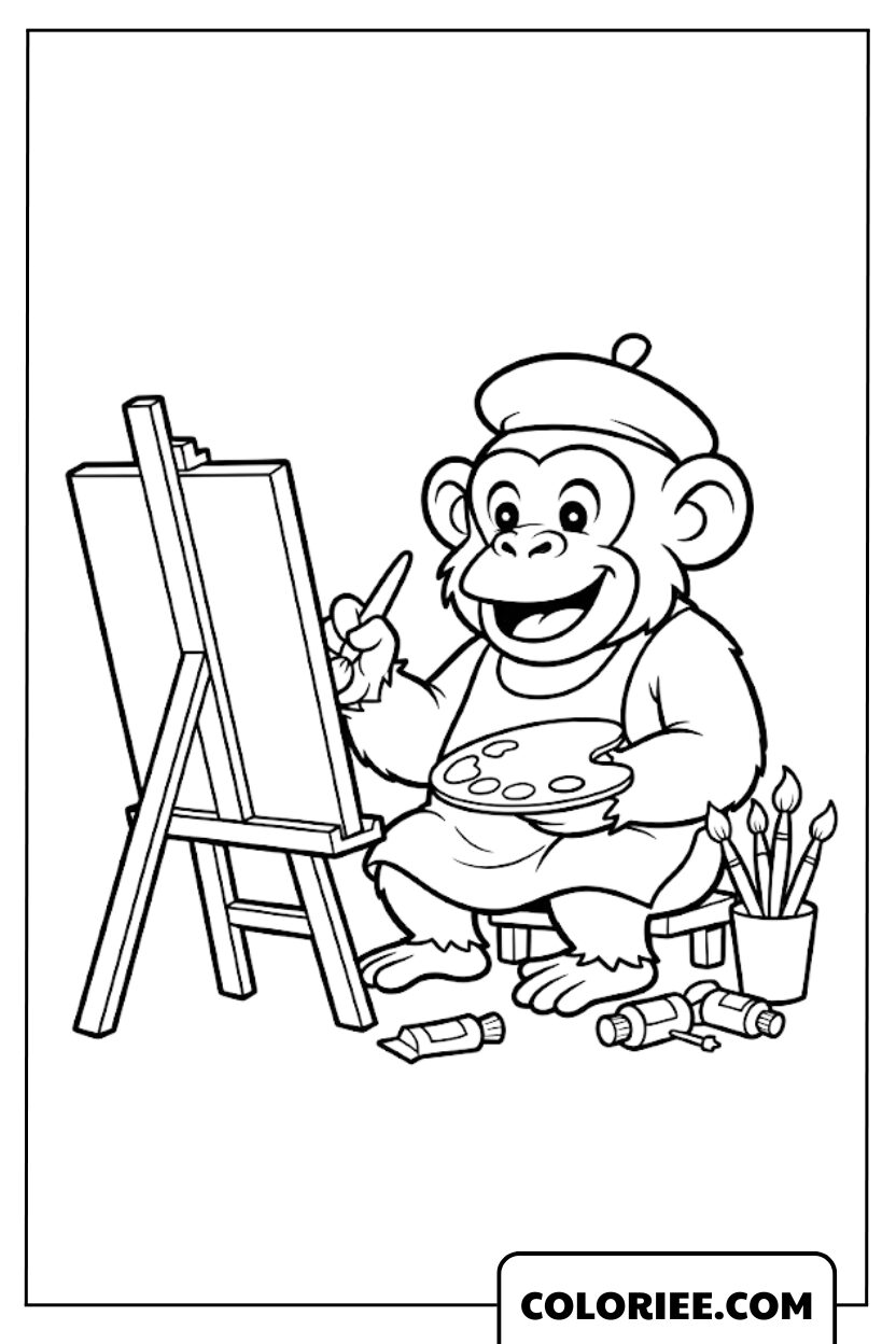 Dessin Singe Artiste en Pleine Création
