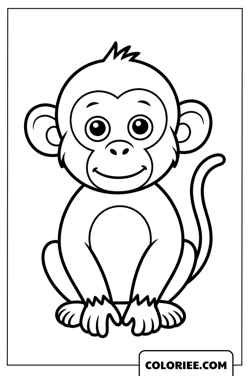 Dessin Singe Mignon en Pose Assise