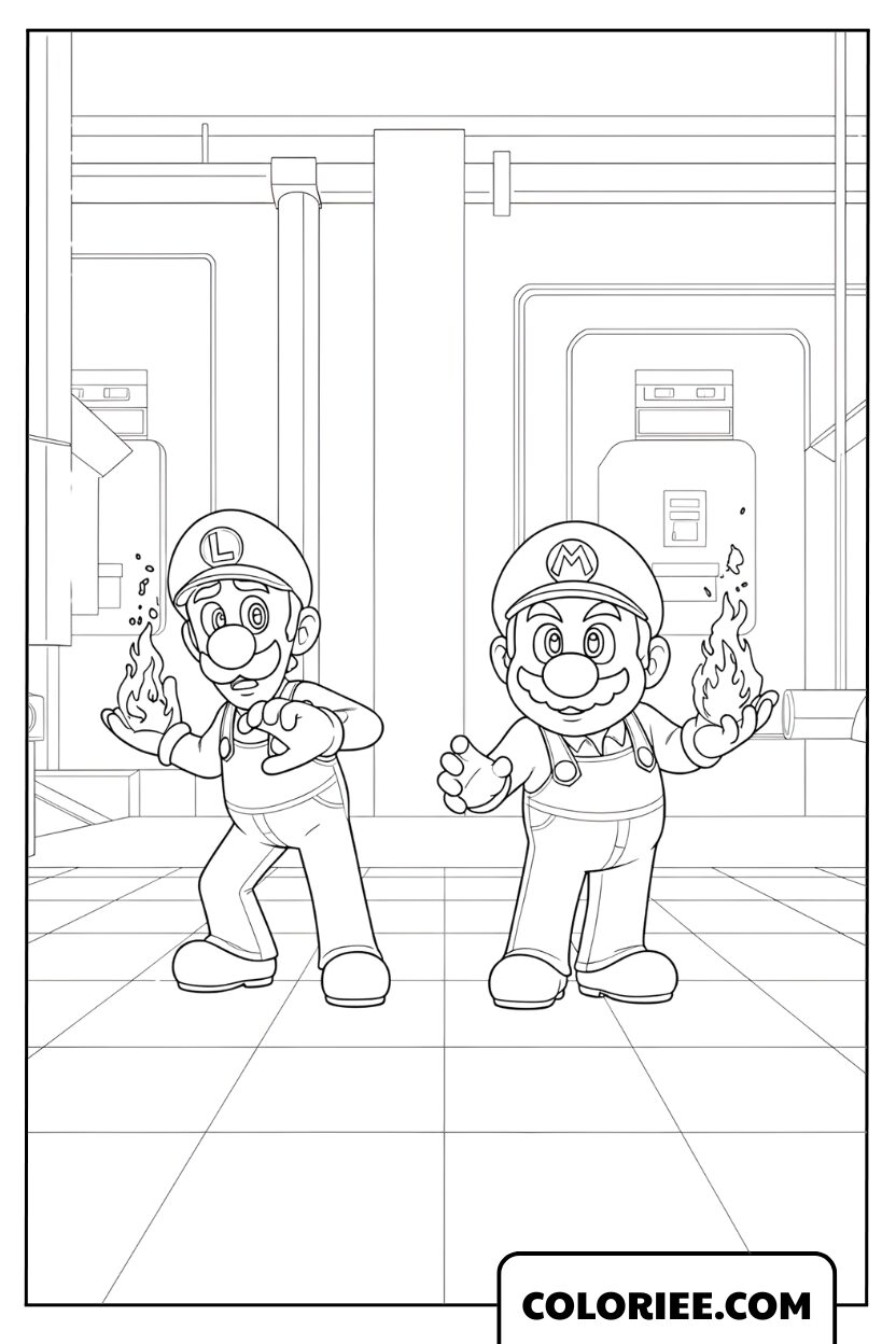 Dessin Super Mario Bros 2 Frères en Action