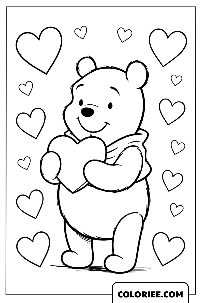 Dessin Winnie l’Ourson avec un Cœur