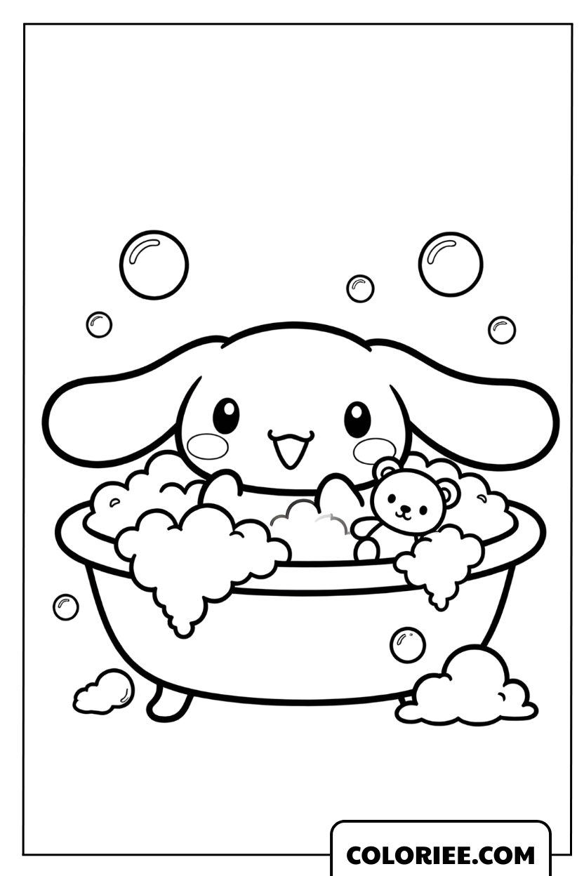 Dessin de Cinnamoroll prenant joyeusement un bain de mousse