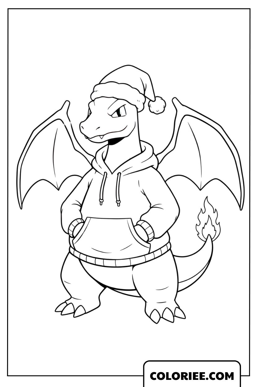 Dessin de Dracaufeu en style d'hiver chaleureux