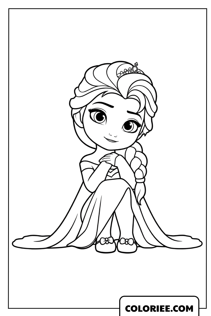 Dessin de la petite Elsa assise gracieusement