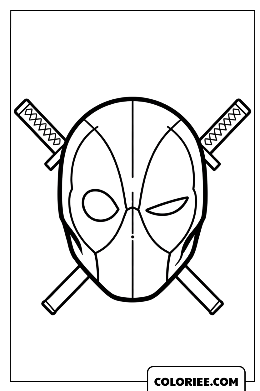 Dessin de l'emblème du masque de Deadpool et ses katanas