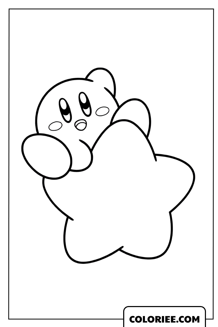 Dessin du personnage Kirby adorable chevauchant une étoile filante