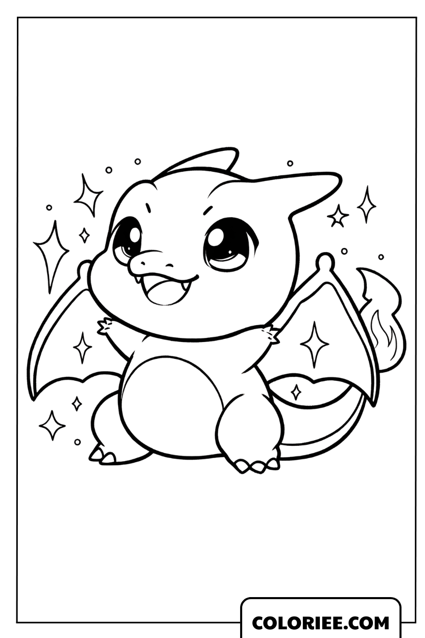 Dessin du petit Pokémon Dracaufeu mignon à colorier