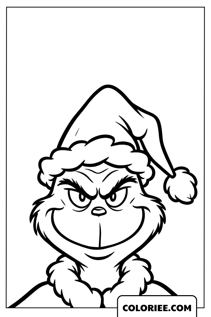 Dessin du portrait au sourire malicieux du Grinch