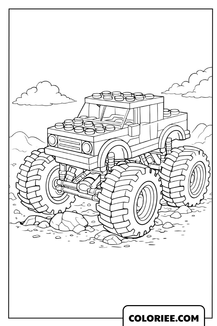 Dessin d'un Monster Truck de style briques de construction