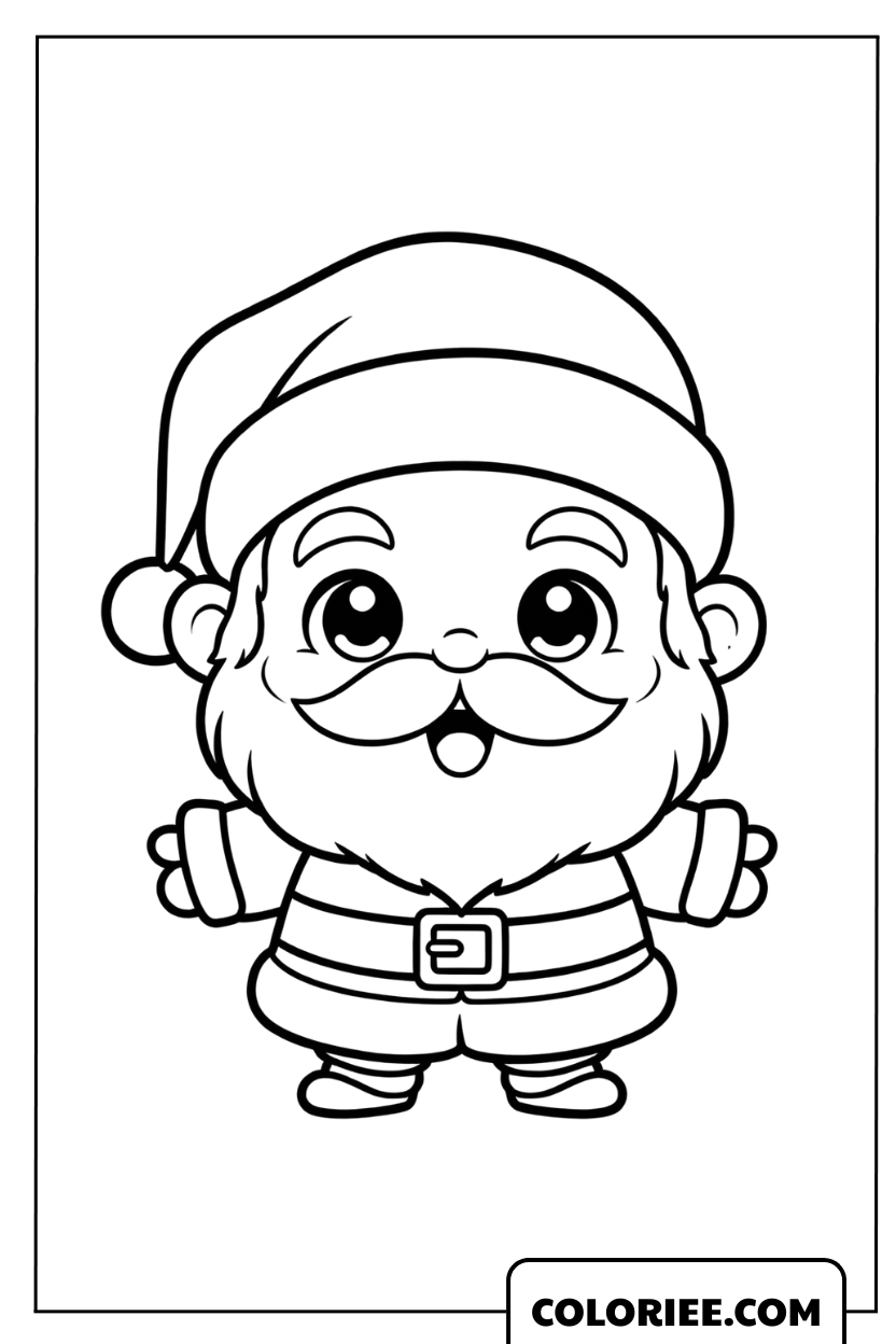 Dessin d'un Père Noël style Chibi mignon à colorier