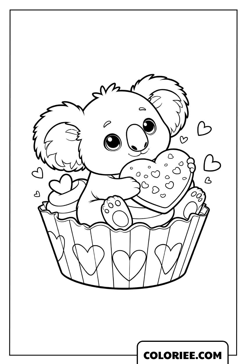 Dessin d'un adorable koala assis dans un cupcake