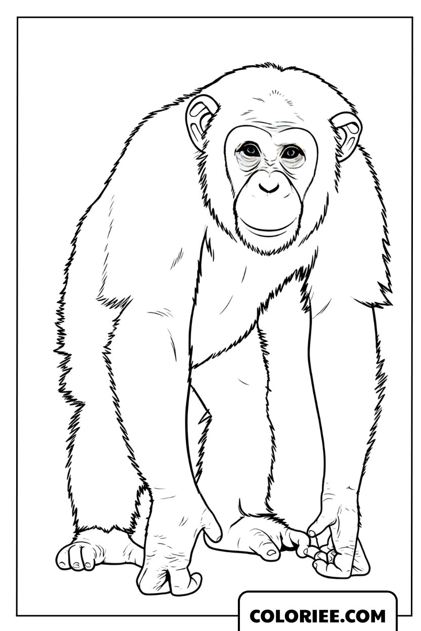 Dessin d'un chimpanzé réaliste se tenant sur ses quatre membres