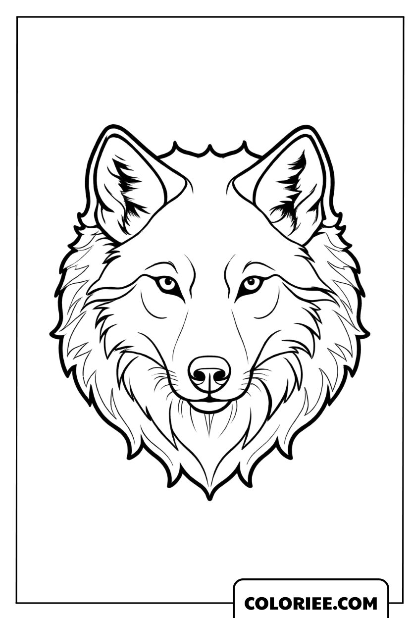 Dessin d'un portrait de tête de loup au regard perçant et pelage épais