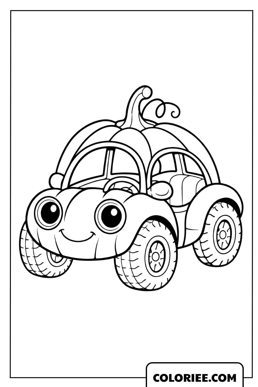 Dessin d'une voiture citrouille animée mignonne pour enfants