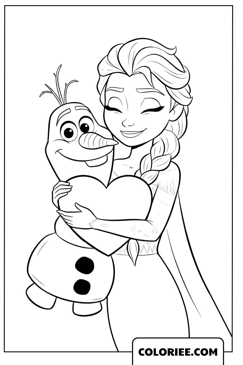 Elsa serrant Olaf dans un moment tendre