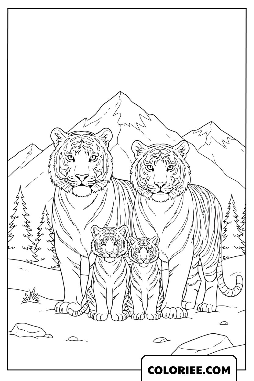 Famille de tigres dans les montagnes