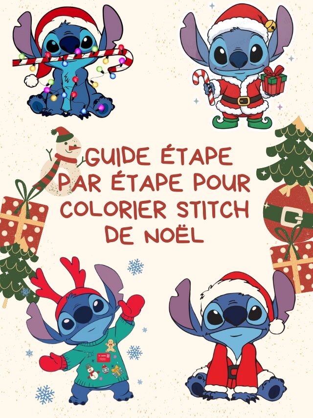 Guide étape par étape pour colorier Stitch de Noël