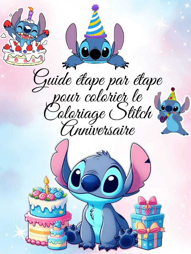 Guide étape par étape pour colorier le Coloriage Stitch Anniversaire