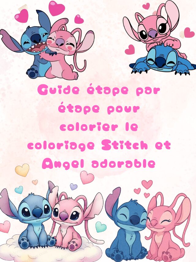 Guide étape par étape pour colorier le coloriage Stitch et Angel adorable
