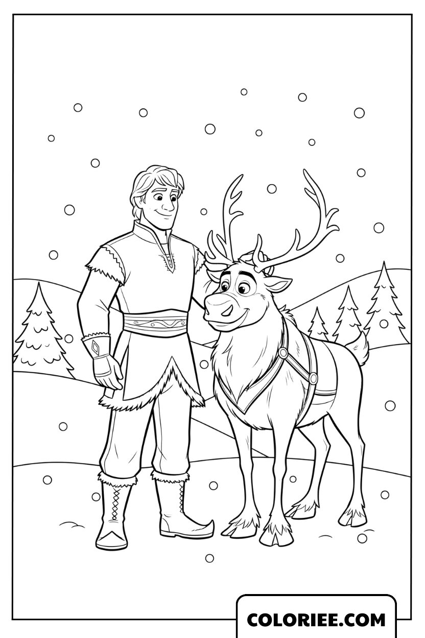 Kristoff et Sven dans la forêt enneigée