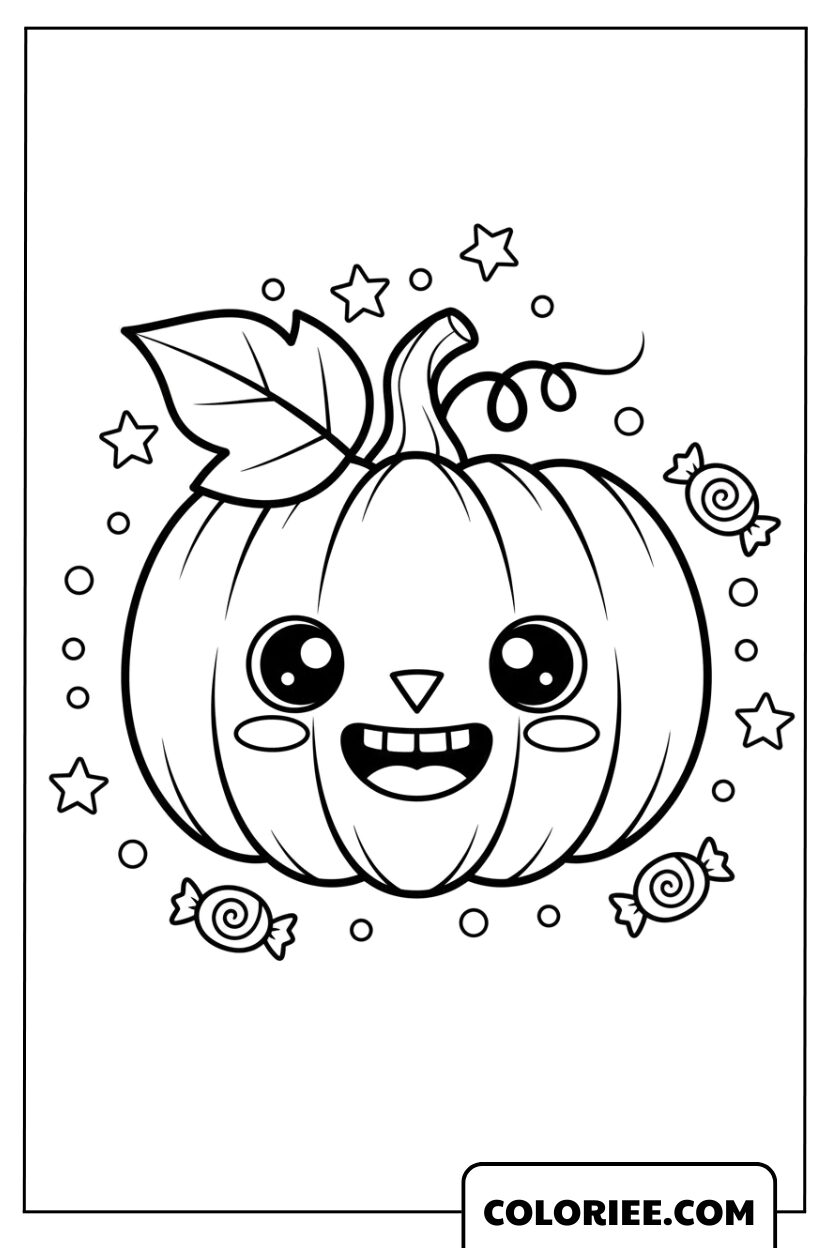 La Citrouille Kawaii Brillante parmi les Étoiles Scintillantes