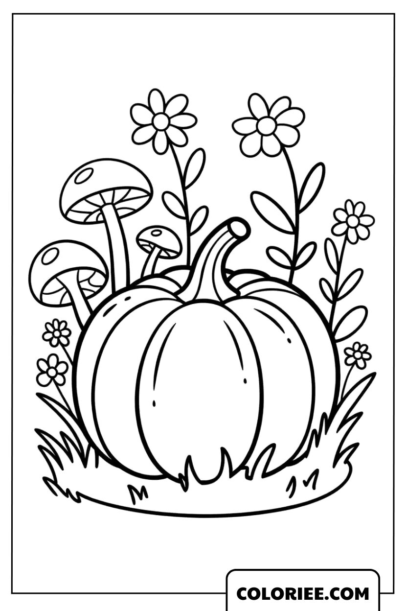 La Citrouille au Jardin de Champignons et de Fleurs