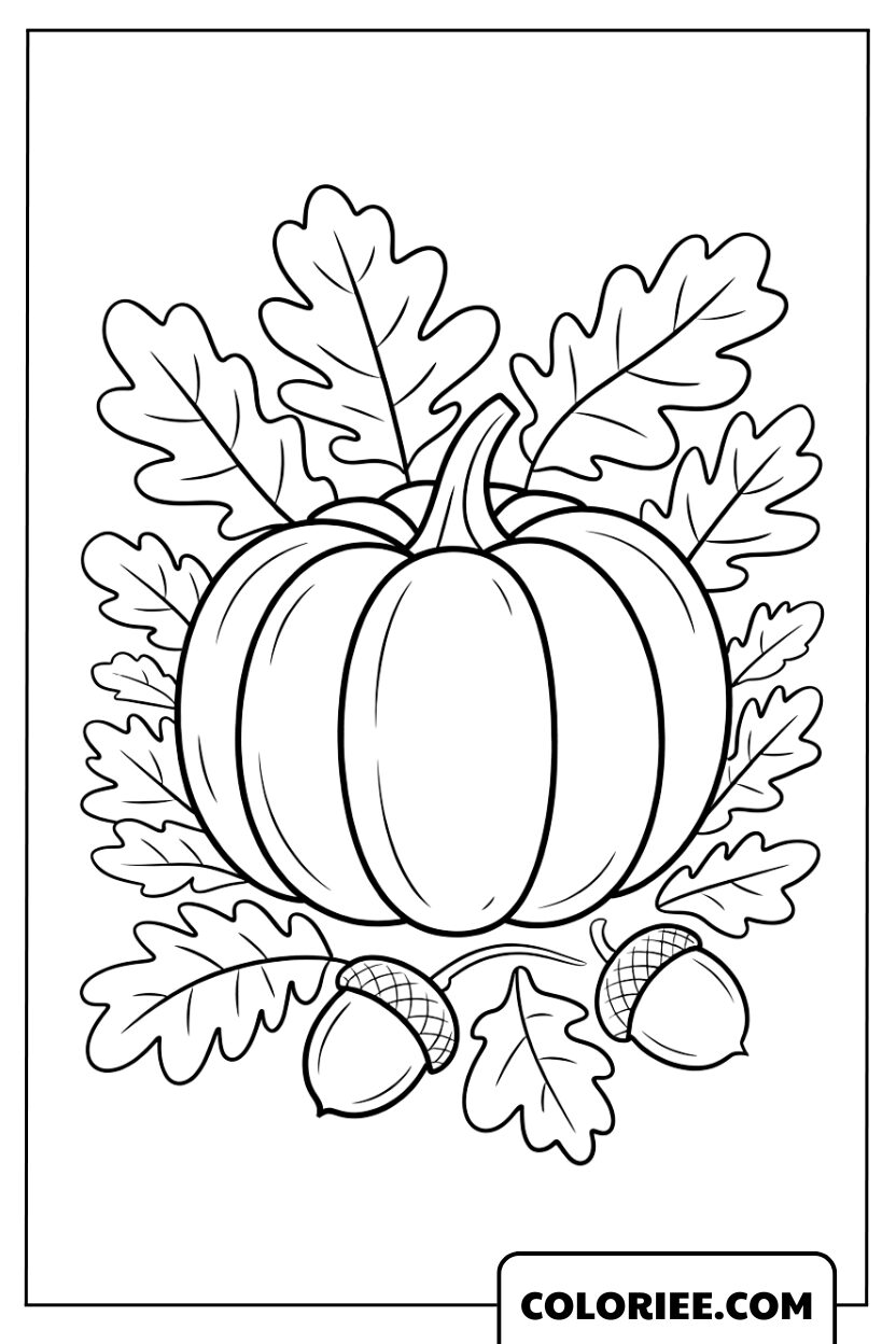 La Citrouille d’Automne avec Feuilles de Chêne et Petits Glands