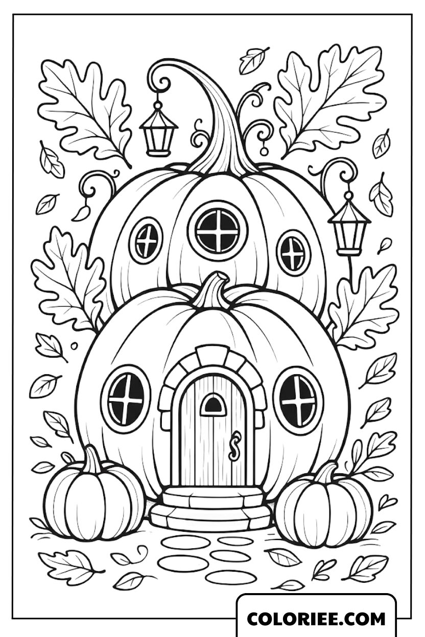 La Maison Citrouille Magique au Milieu de la Forêt d’Automne