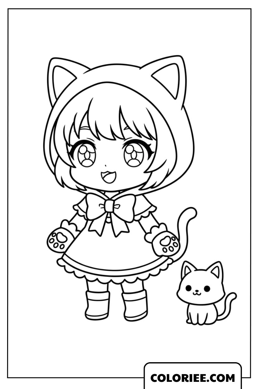 La fillette chat et son petit compagnon