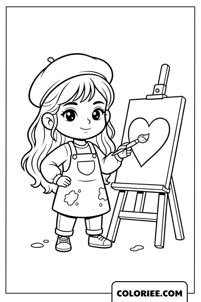 La petite artiste qui peint un cœur