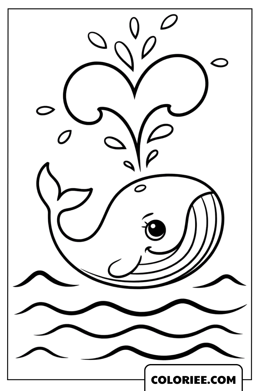 La petite baleine faisant jaillir un cœur d’eau