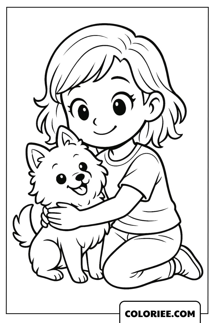 La petite fille qui enlace son chiot tout doux