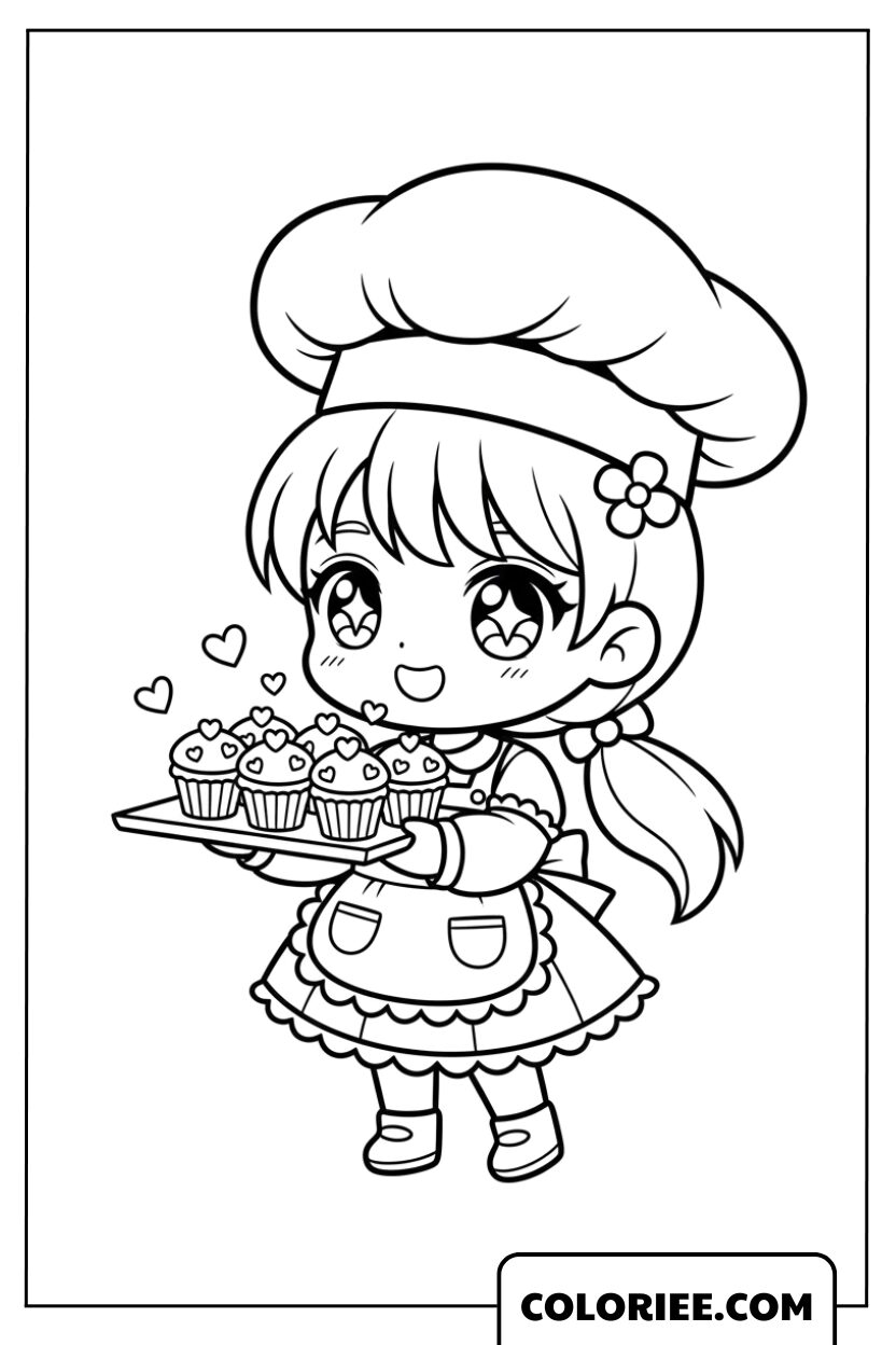 La petite pâtissière et son plateau de cupcakes doux