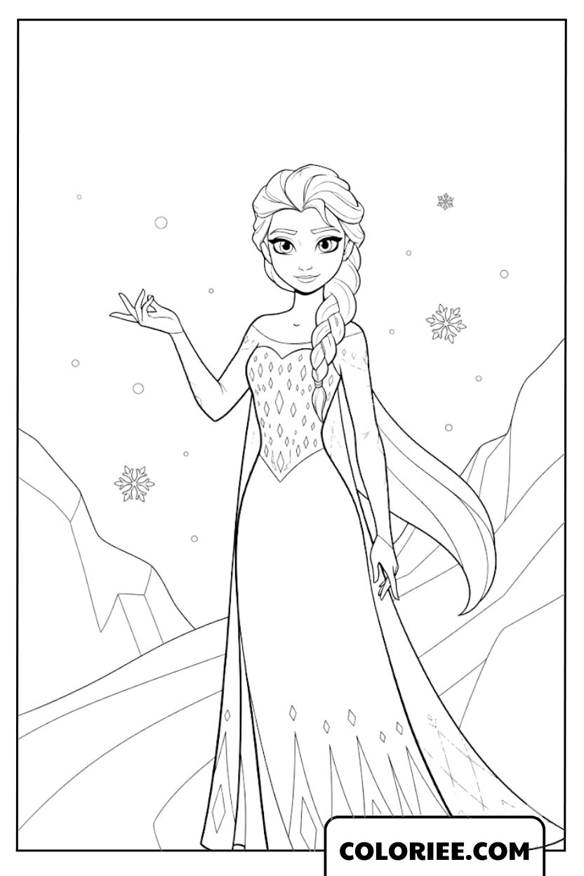La reine Elsa dans le paysage enneigé