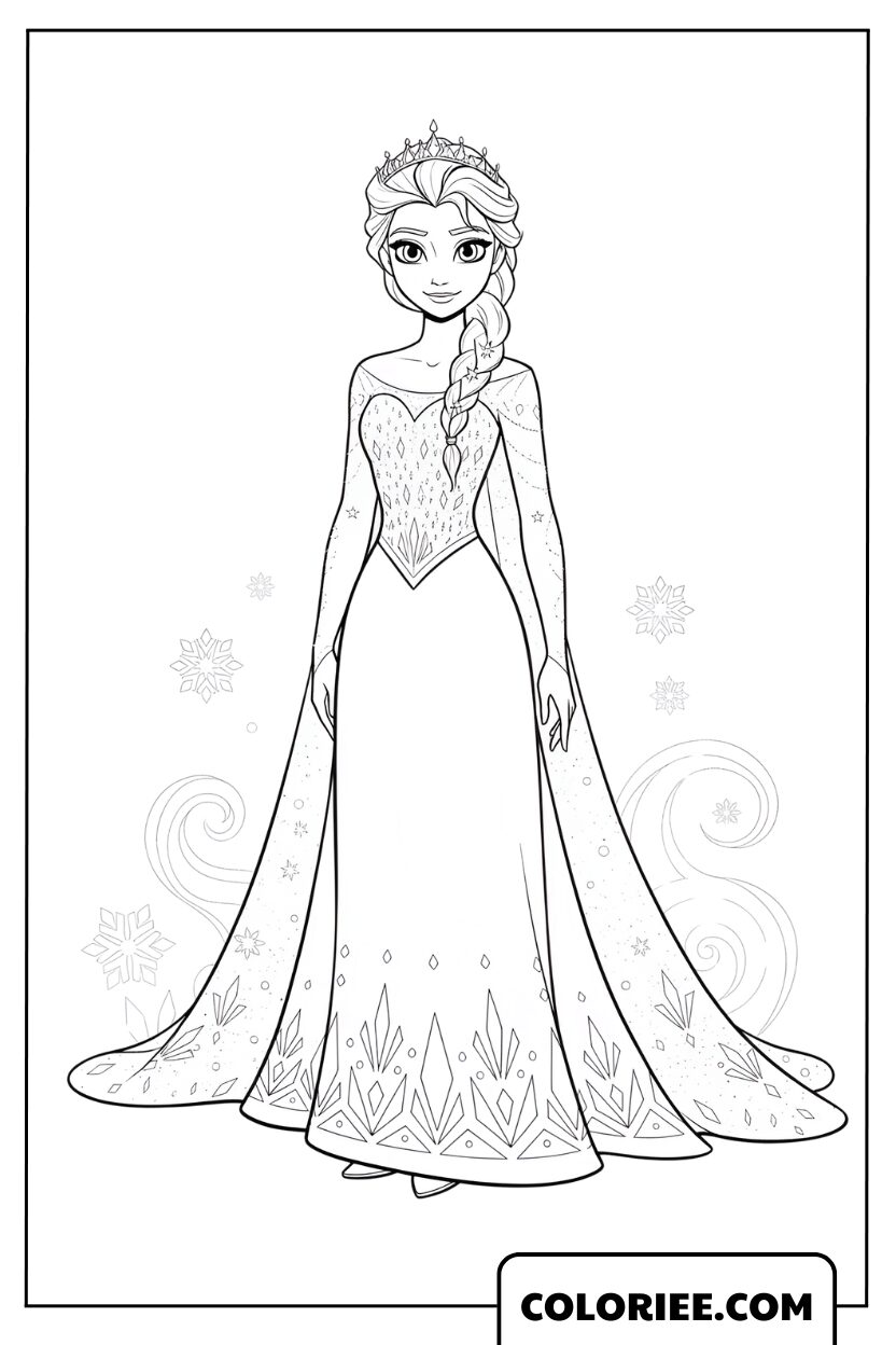 La reine Elsa dans sa robe de glace élégante