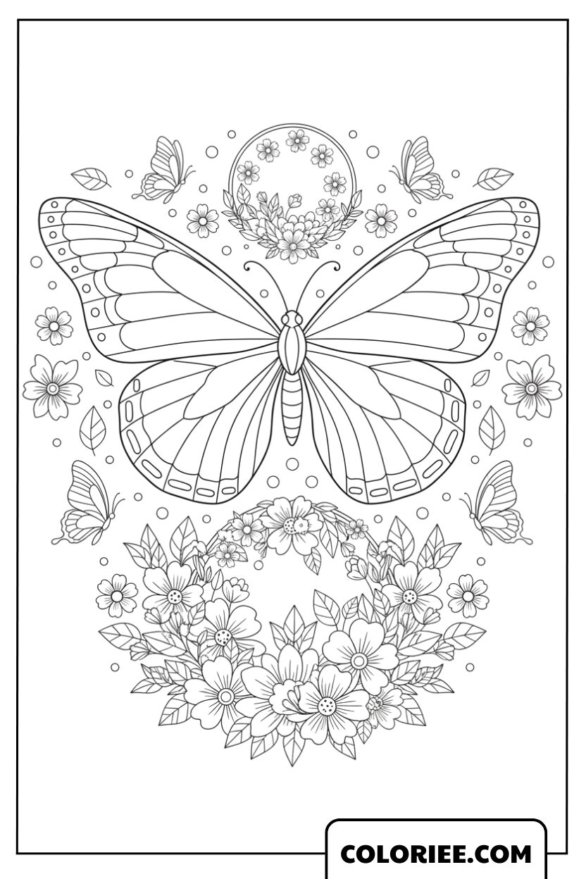 Le Papillon Lumineux au Milieu des Fleurs Écloses