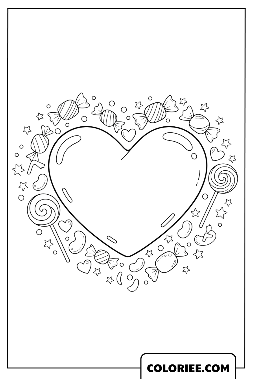 Le cœur gourmand entouré de friandises