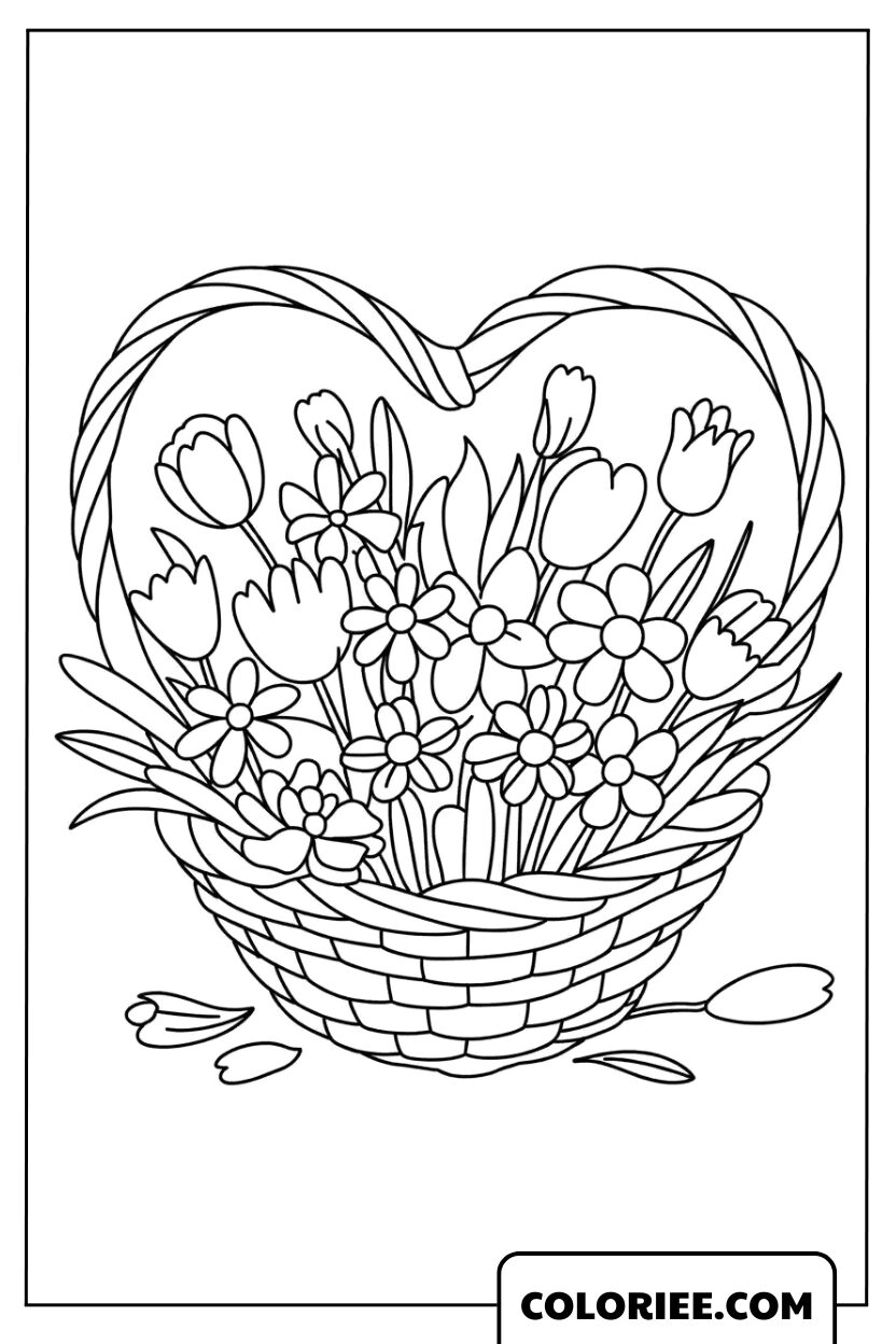 Le panier de fleurs en forme de cœur tout en douceur