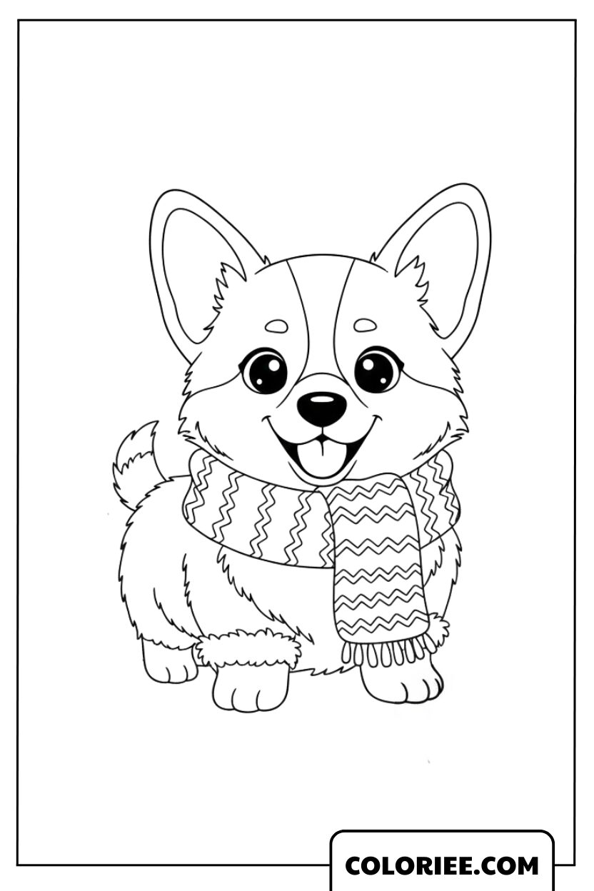 Le petit corgi à l’écharpe d’hiver