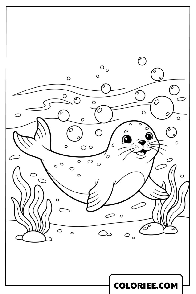 Le petit phoque s’amuse sous l’eau bleue