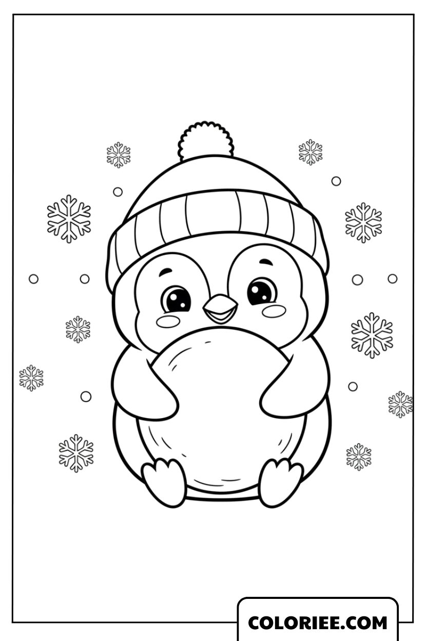 Le petit pingouin câlin sous les flocons de neige