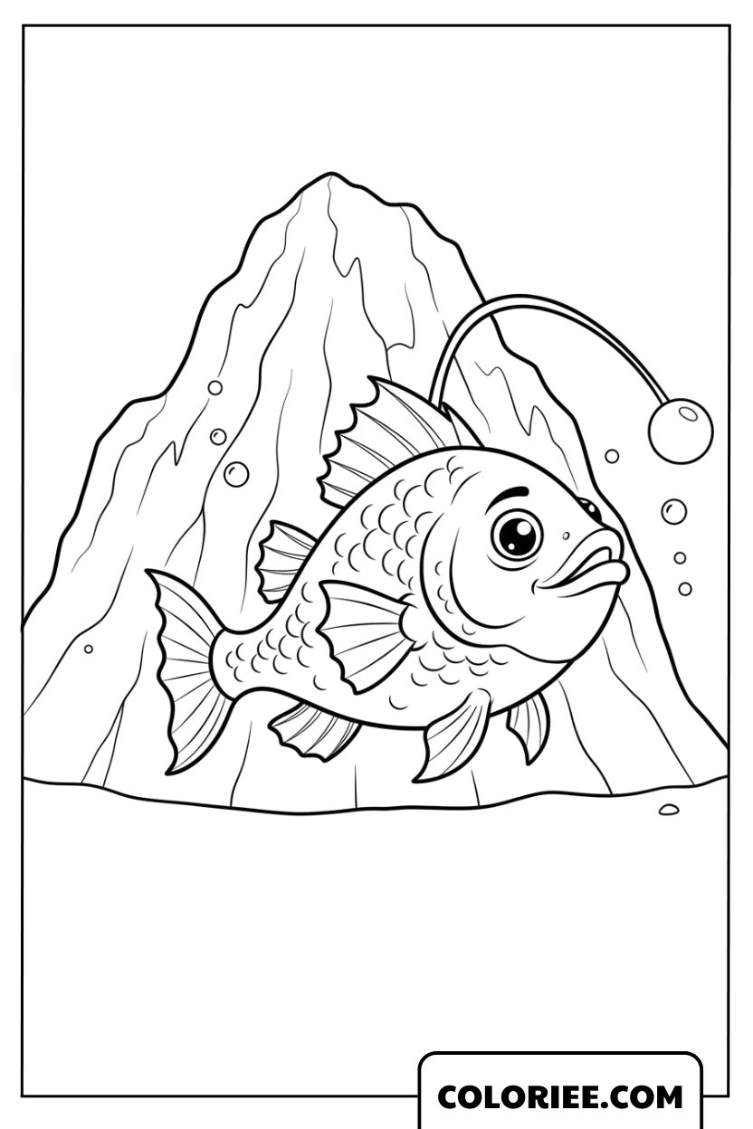 Le petit poisson explorant la montagne sous-marine